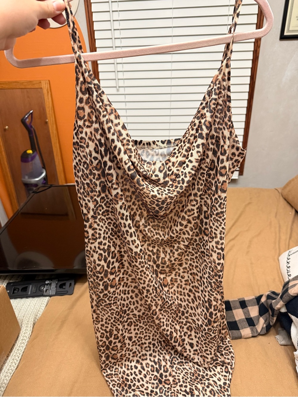 SHEIN Leopard Print Cowl Neck Slip Dress in Brown Tan